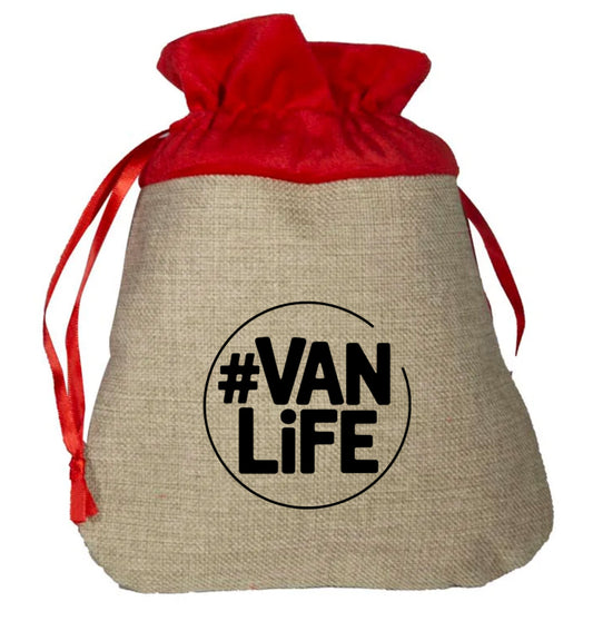 #Van life Black Circle Graphic  - Small Faux Burlap Gift Bag (not Contents)