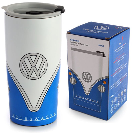 Cup: Volkswagen VW T1 Camper Bus Blue Hot & Cold Insulated Cup 500ml