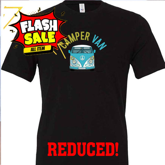 SALE! LAST ONE! Unisex Black "Camper Van" T shirt -Medium - NOW £5.00