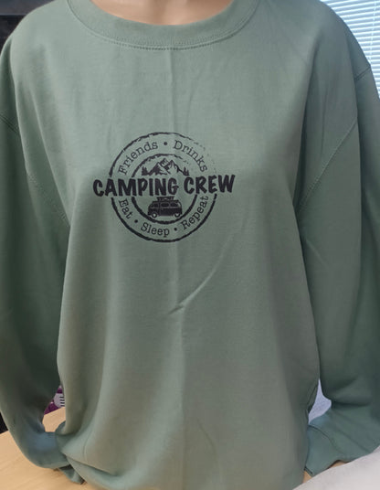 Sweatshirt: Unisex Camping Crew Sweatshirt (8 Colours available & from Xs to 5XXL)