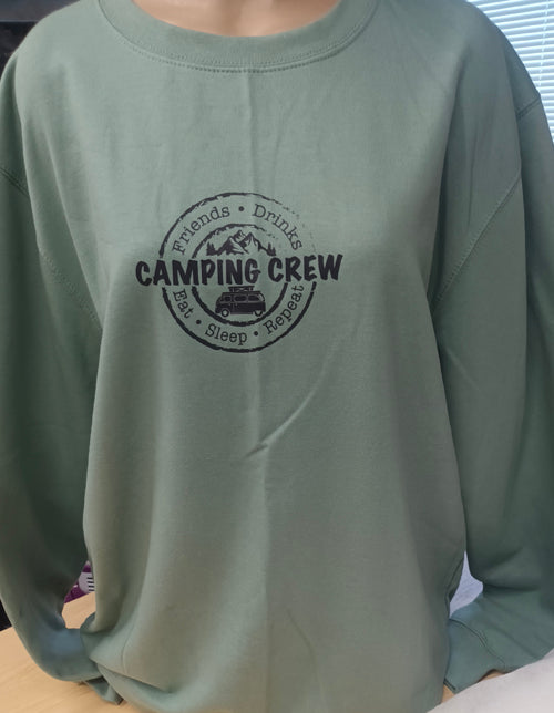 Sweatshirt: Unisex Camping Crew Sweatshirt (8 Colours available & from Xs to 5XXL)