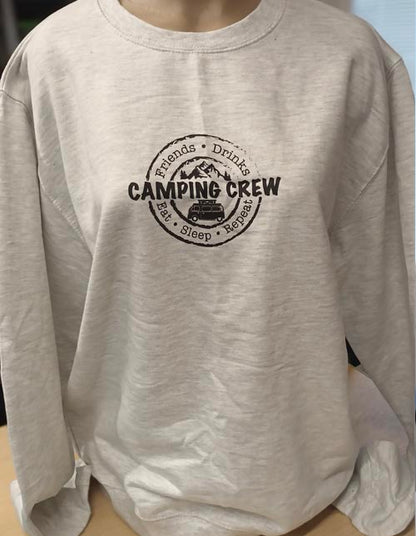 Sweatshirt: Unisex Camping Crew Sweatshirt (8 Colours available & from Xs to 5XXL)