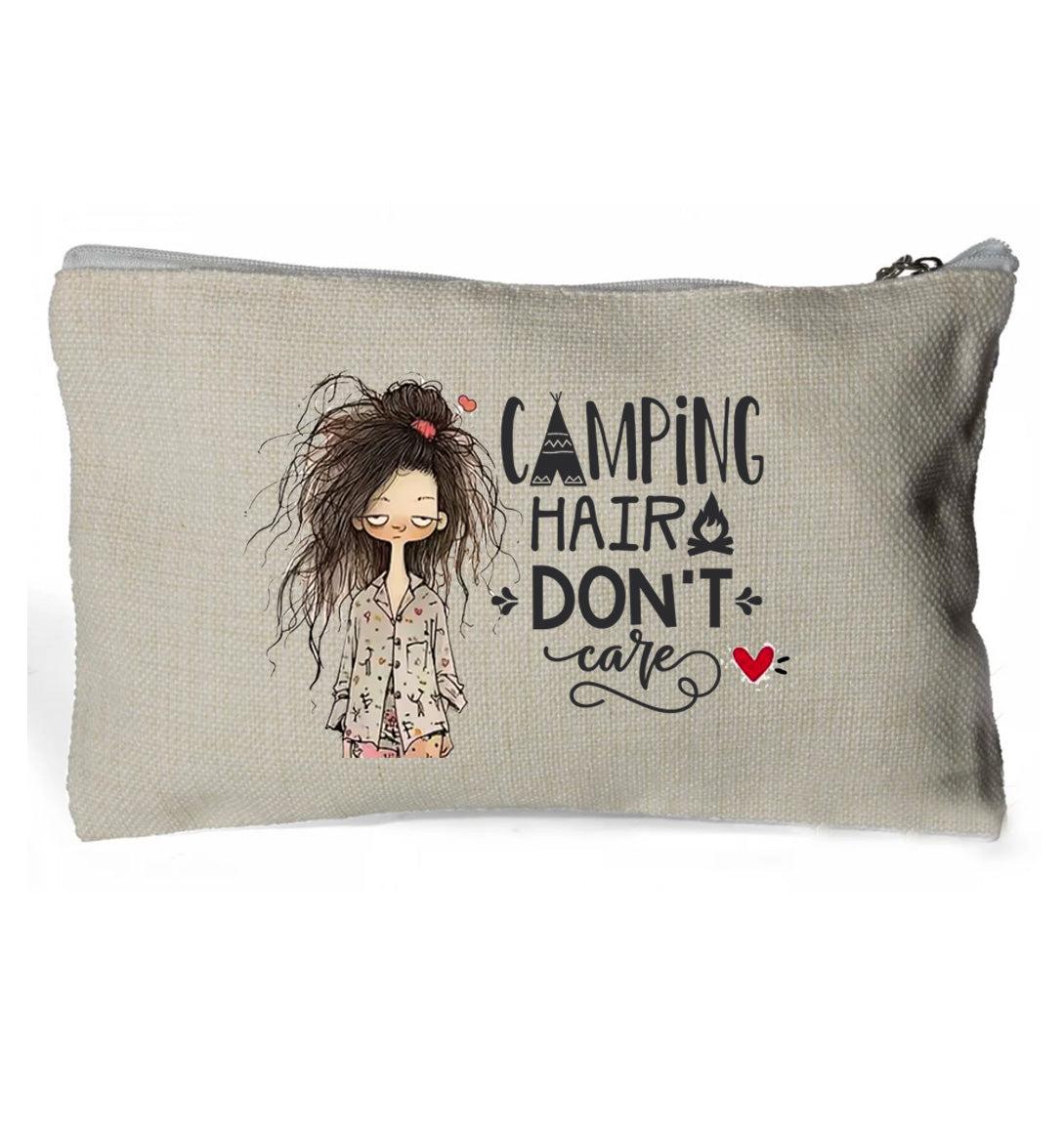 Camping Hair Don't Care Dark Hair- Linen Zip Handy Bag 15 x 24cm  (no contents)