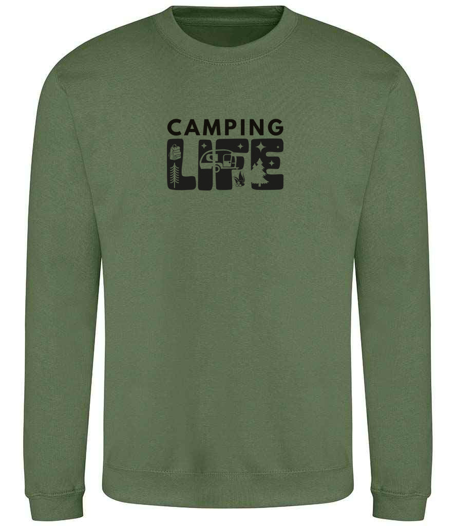 Sweatshirt: Unisex Camping Life Sweatshirt (8 Colours available & from Xs to 5XXL)