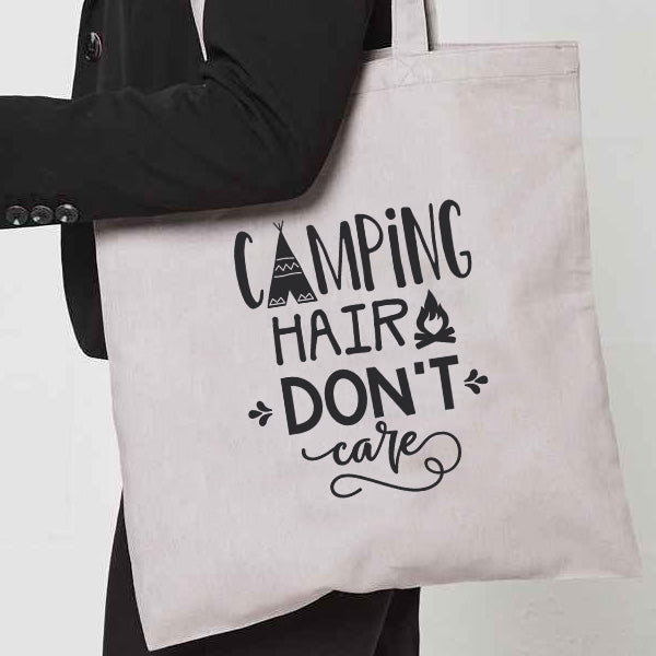 Natural Tote Bag with  "Camping Hair Don't Care" on both sides