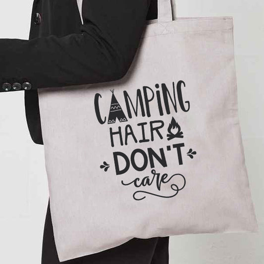 Natural Tote Bag with  "Camping Hair Don't Care" on both sides