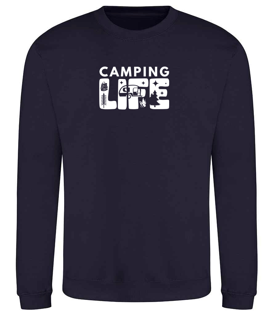 Sweatshirt: Unisex Camping Life Sweatshirt (8 Colours available & from Xs to 5XXL)