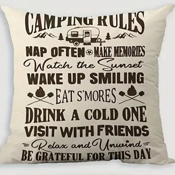 "Camping Rules Nap often etc... cushion cover with cushion - Last One