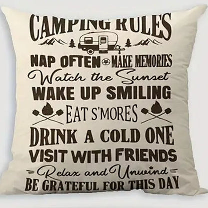 "Camping Rules Nap often etc... cushion cover with cushion - Last One