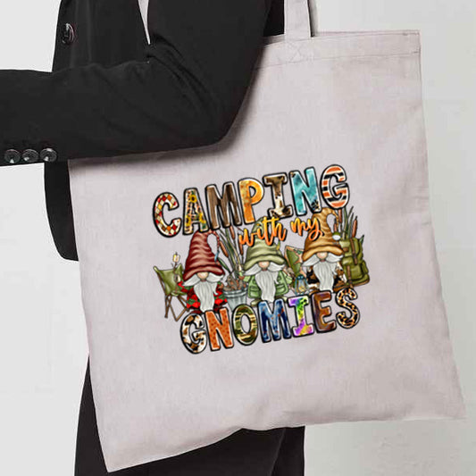 Natural Tote Bag with  "Camping With My Gnomies" on both sides