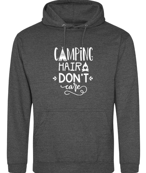 Hoodie: Unisex Gildan SoftStyle Hoodie with "Camping hair Don't care" on (Various colours & sizes available)