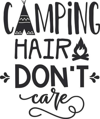 "Camping Hair Don't Care" Premium Unisex Crew Neck Soft Cotton T-Shirt (Various colours & Sizes)