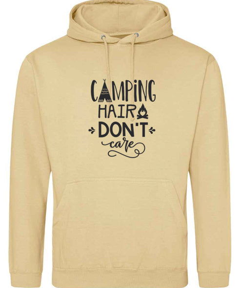 Hoodie: Unisex Gildan SoftStyle Hoodie with "Camping hair Don't care" on (Various colours & sizes available)