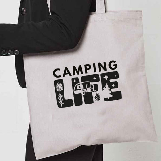Natural Tote Bag with  "Camping Life" on both sides