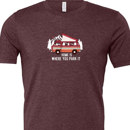 T-Shirt: Unisex Tee Shirt With "Home is where you park it" on the front (Various Colours & Sizes)