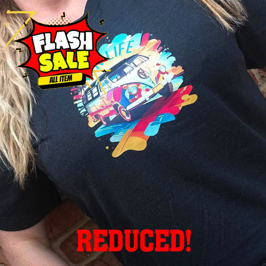 SALE! LAST ONE! Unisex Black "Multicoloured Van Life" T shirt - large -  Now £5.00