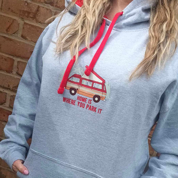 Hoodie: Unisex AWDis Varsity Hoodie (Various colours & sizes available) with Home is Where you Park It