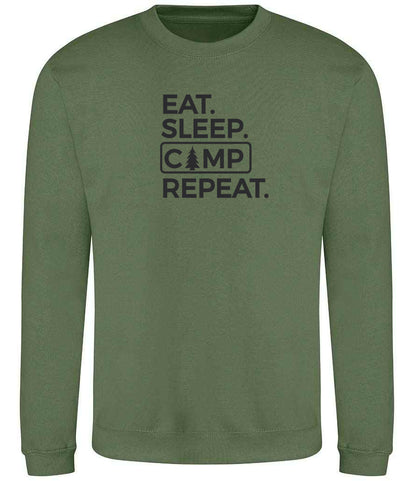 Sweatshirt: Unisex "Eat Sleep camp repeat"  Sweatshirt (9 Colours available & from Xs to 5XXL)