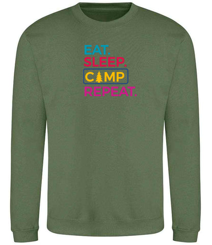 Sweatshirt: Unisex "Eat Sleep camp repeat"  Sweatshirt (9 Colours available & from Xs to 5XXL)