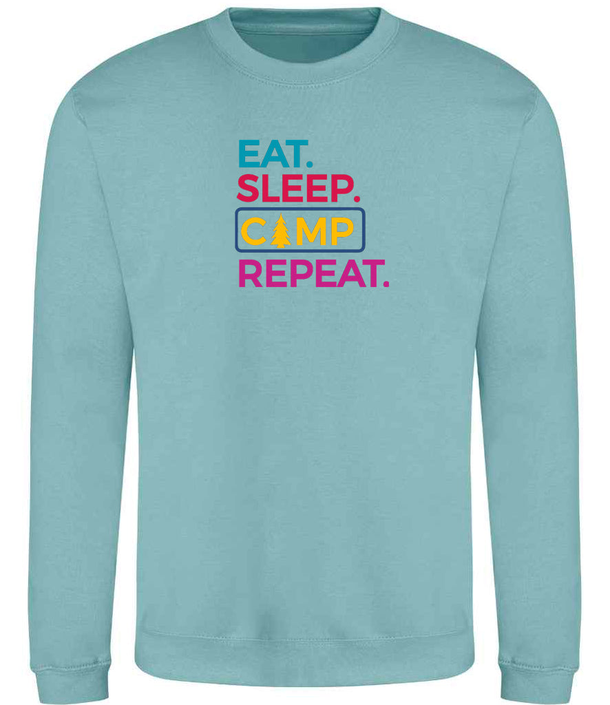 Sweatshirt: Unisex "Eat Sleep camp repeat"  Sweatshirt (9 Colours available & from Xs to 5XXL)