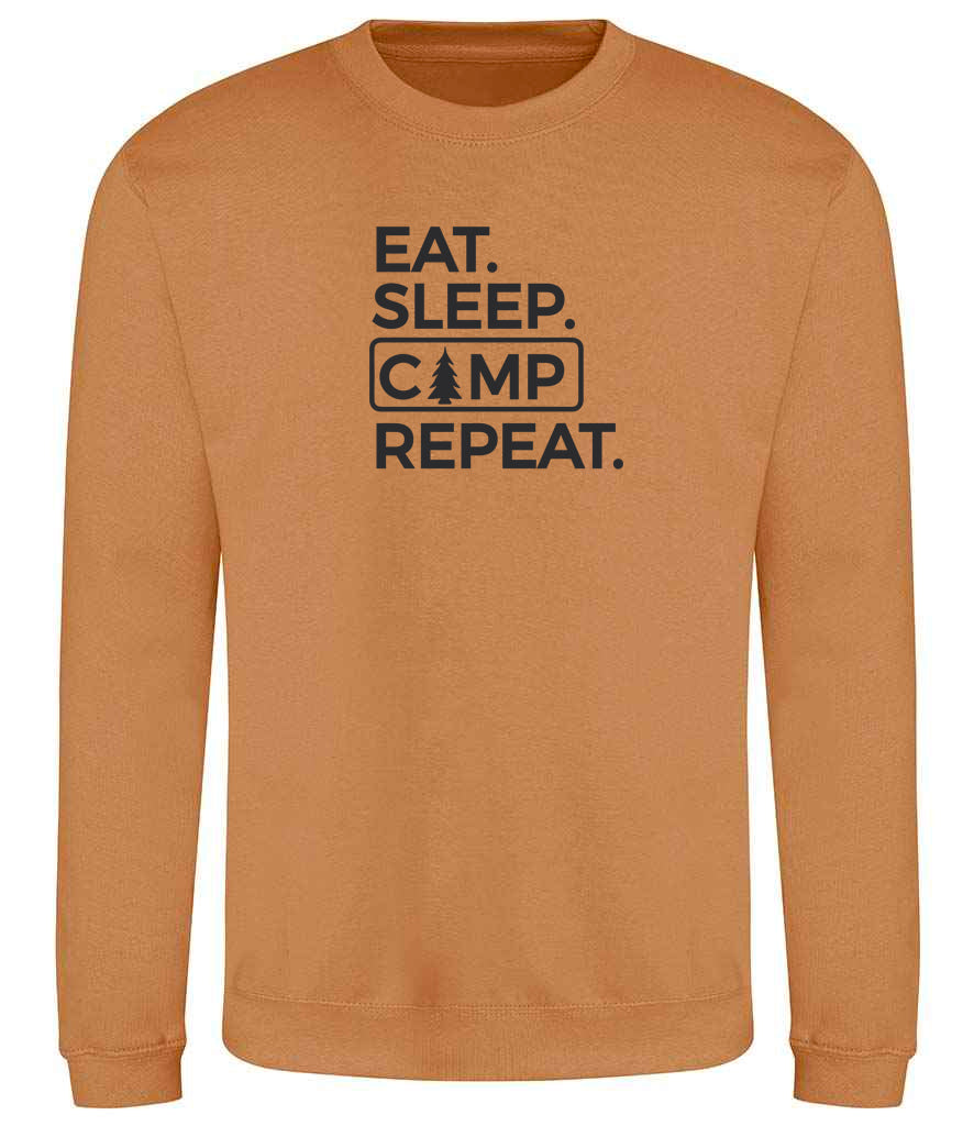 Sweatshirt: Unisex "Eat Sleep camp repeat"  Sweatshirt (9 Colours available & from Xs to 5XXL)