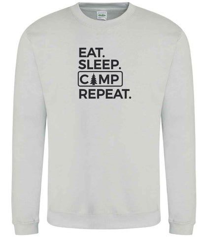 Sweatshirt: Unisex "Eat Sleep camp repeat"  Sweatshirt (9 Colours available & from Xs to 5XXL)