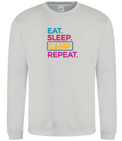 Sweatshirt: Unisex "Eat Sleep camp repeat"  Sweatshirt (9 Colours available & from Xs to 5XXL)