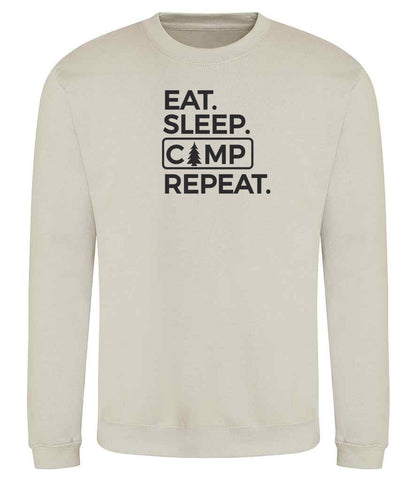 Sweatshirt: Unisex "Eat Sleep camp repeat"  Sweatshirt (9 Colours available & from Xs to 5XXL)