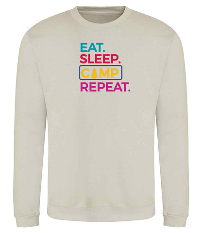 Sweatshirt: Unisex "Eat Sleep camp repeat"  Sweatshirt (9 Colours available & from Xs to 5XXL)