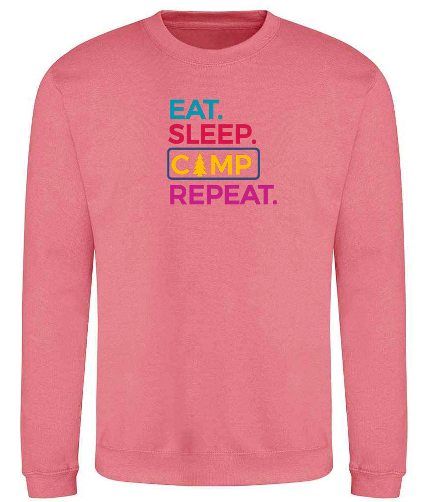 Sweatshirt: Unisex "Eat Sleep camp repeat"  Sweatshirt (9 Colours available & from Xs to 5XXL)