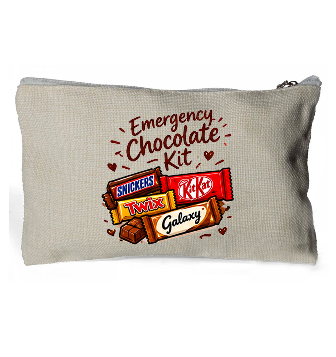 Emergency Chocolate - Linen Zip Handy Bag 15 x 24cm (no contents)