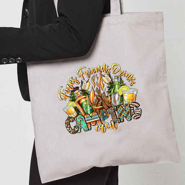 Natural Tote Bag with  "Friends, Fire & Drinks" on both sides