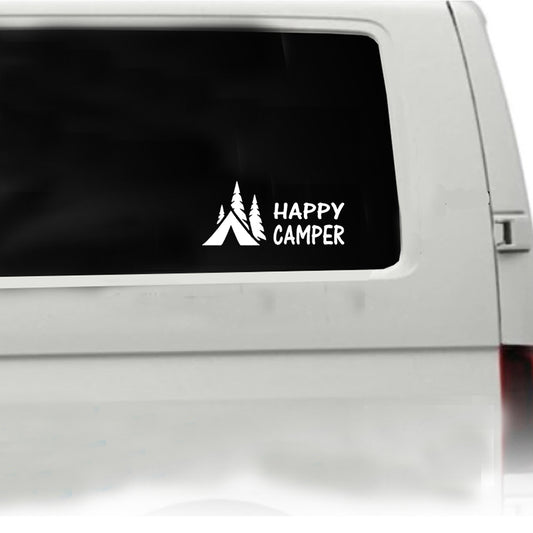 Sticker: Happy Camper Tent Graphic Vehicle Sticker 200mm