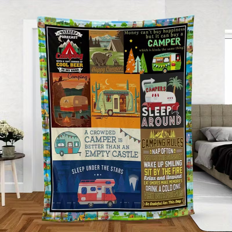 A Crowded Camper Themed Soft Fleece Blanket or Throw