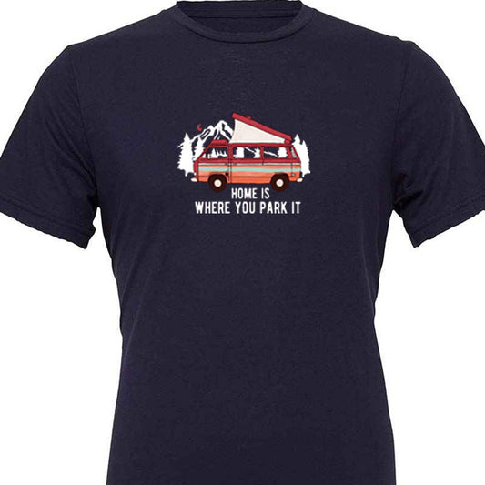T-Shirt: Unisex Tee Shirt With "Home is where you park it" on the front (Various Colours & Sizes)