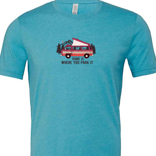 T-Shirt: Unisex Tee Shirt With "Home is where you park it" on the front (Various Colours & Sizes)