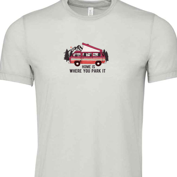 T-Shirt: Unisex Tee Shirt With "Home is where you park it" on the front (Various Colours & Sizes)