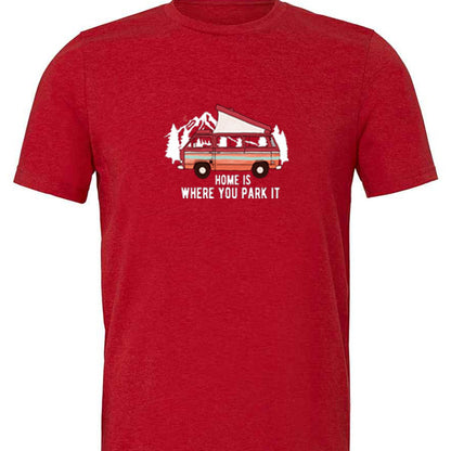 T-Shirt: Unisex Tee Shirt With "Home is where you park it" on the front (Various Colours & Sizes)