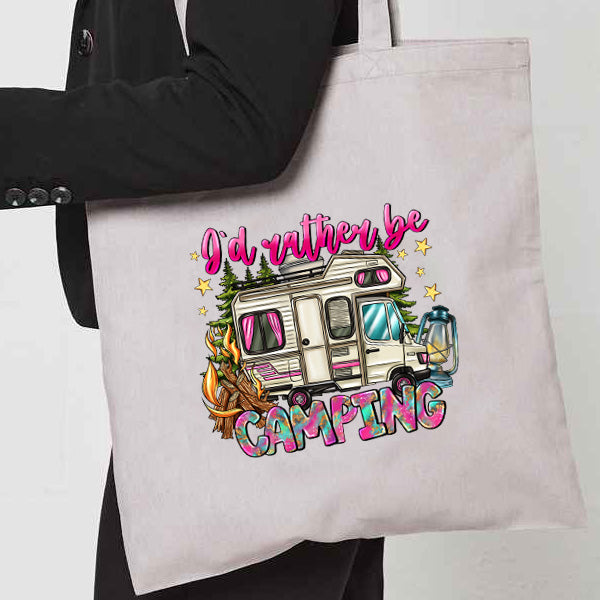 Natural Tote Bag with  "I'd Rather Be Camping" on both sides