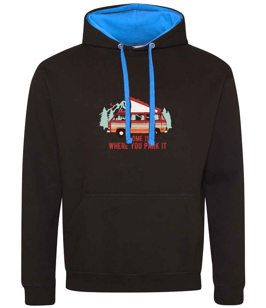 Hoodie: Unisex AWDis Varsity Hoodie (Various colours & sizes available) with Home is Where you Park It