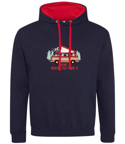 Hoodie: Unisex AWDis Varsity Hoodie (Various colours & sizes available) with Home is Where you Park It