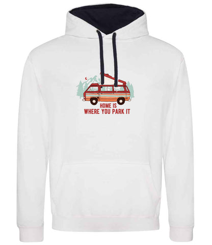 Hoodie: Unisex AWDis Varsity Hoodie (Various colours & sizes available) with Home is Where you Park It