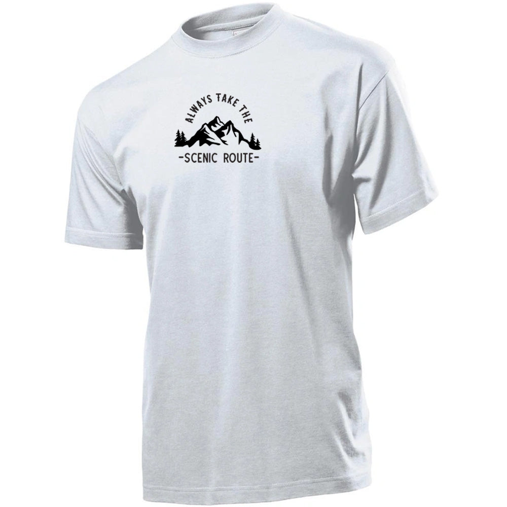 "Always Take The Scenic Route" Premium Unisex Crew Neck Soft Cotton T-Shirt (Various colours & Sizes)