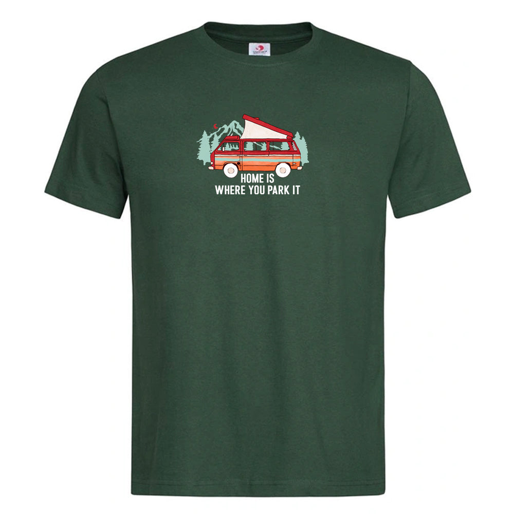 "Home Is Where You Park It" Premium Unisex Crew Neck Soft Cotton T-Shirt (Various colours & Sizes)
