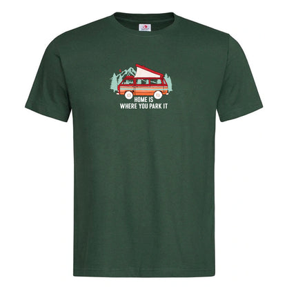 "Home Is Where You Park It" Premium Unisex Crew Neck Soft Cotton T-Shirt (Various colours & Sizes)