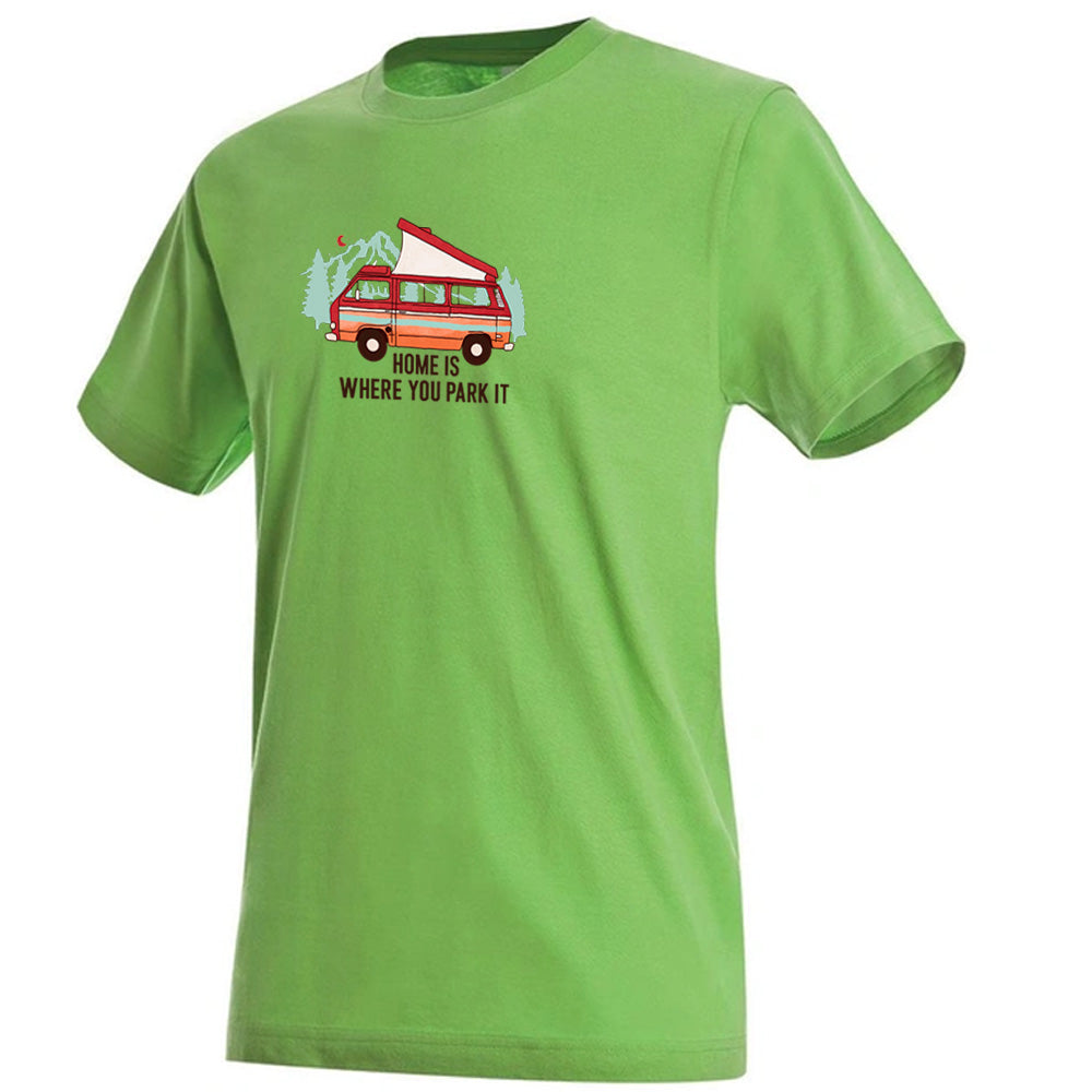 "Home Is Where You Park It" Premium Unisex Crew Neck Soft Cotton T-Shirt (Various colours & Sizes)