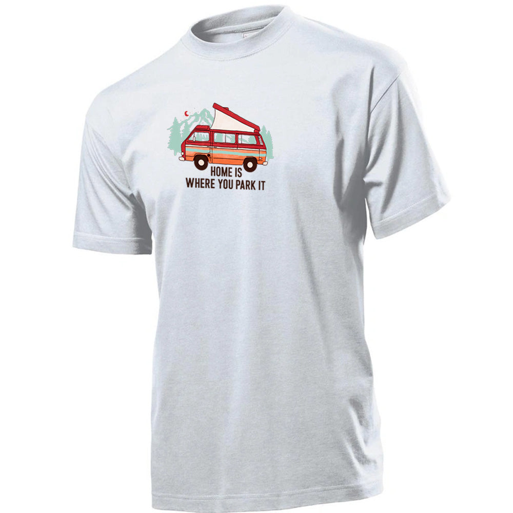 "Home Is Where You Park It" Premium Unisex Crew Neck Soft Cotton T-Shirt (Various colours & Sizes)