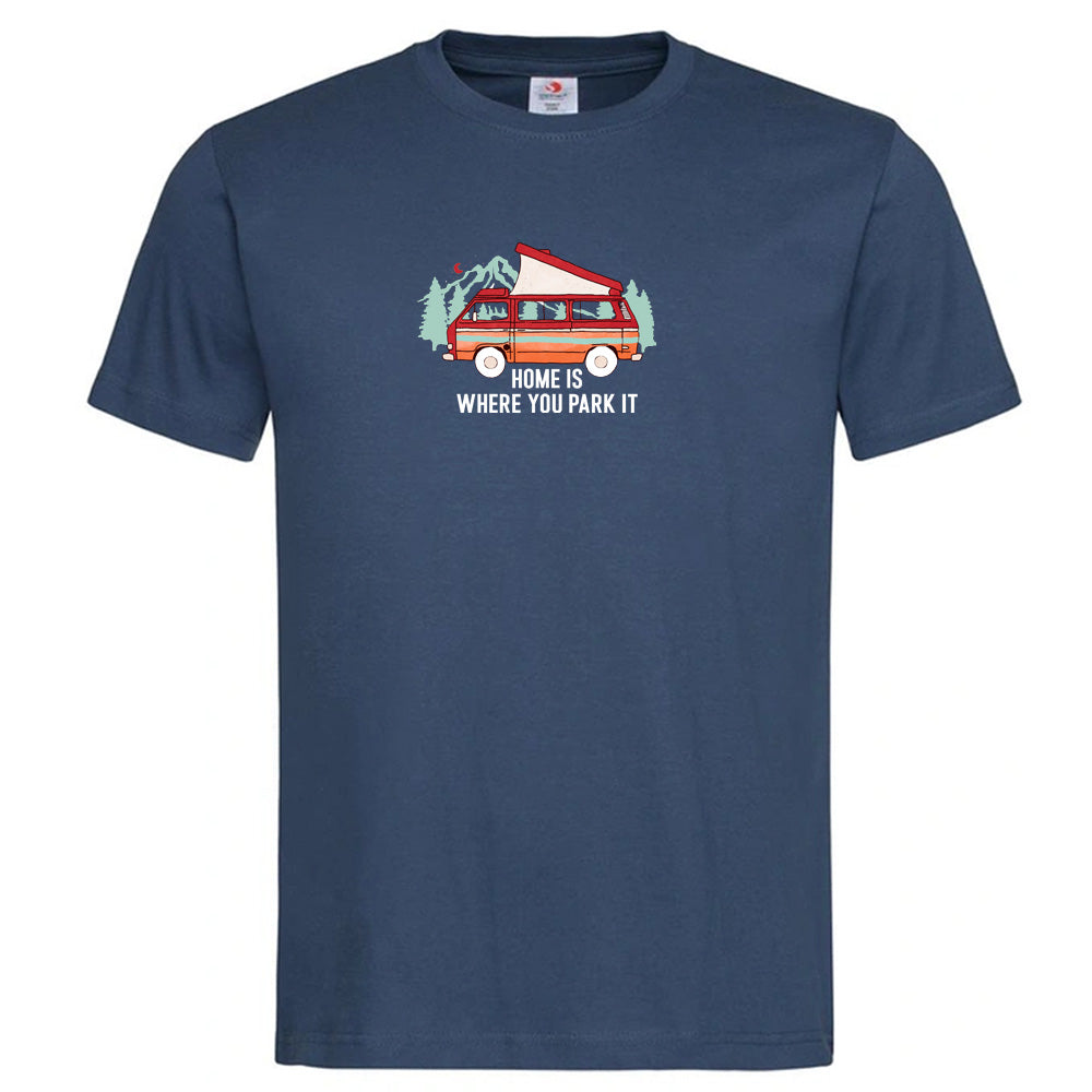 "Home Is Where You Park It" Premium Unisex Crew Neck Soft Cotton T-Shirt (Various colours & Sizes)