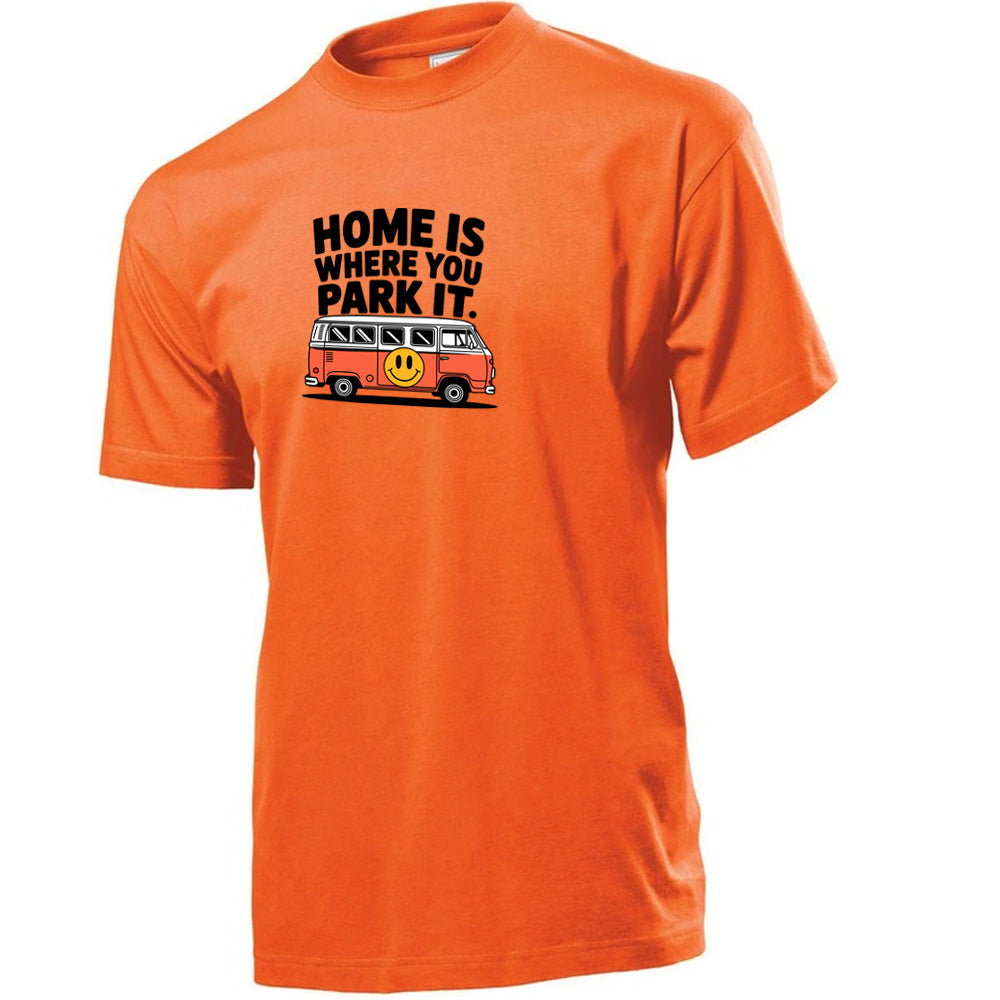 "Home Is Where You Park It VW Orange" Premium Unisex Crew Neck Soft Cotton T-Shirt (Various colours & Sizes)