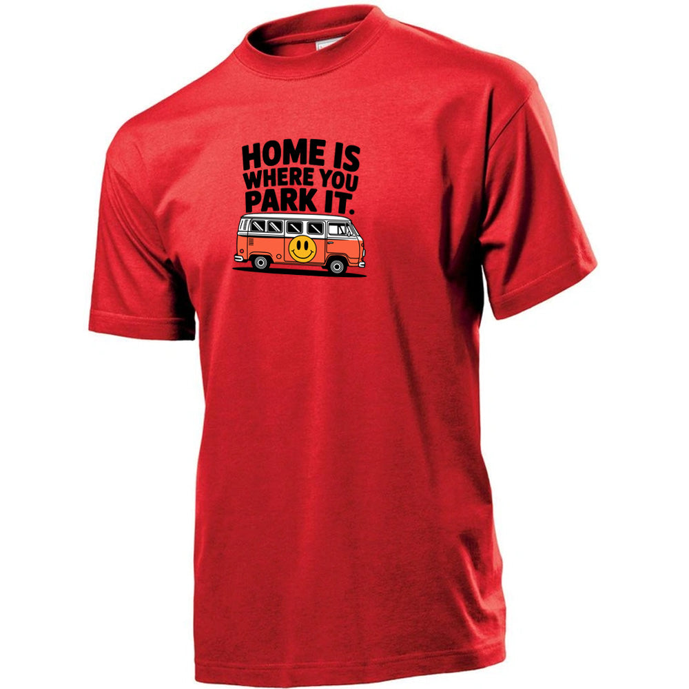 "Home Is Where You Park It VW Orange" Premium Unisex Crew Neck Soft Cotton T-Shirt (Various colours & Sizes)